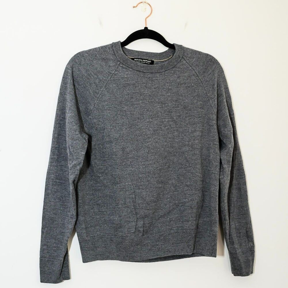 Banana Republic Italian Merino Wool Sweater‎ M Gray Baruffa longsleeve Crew